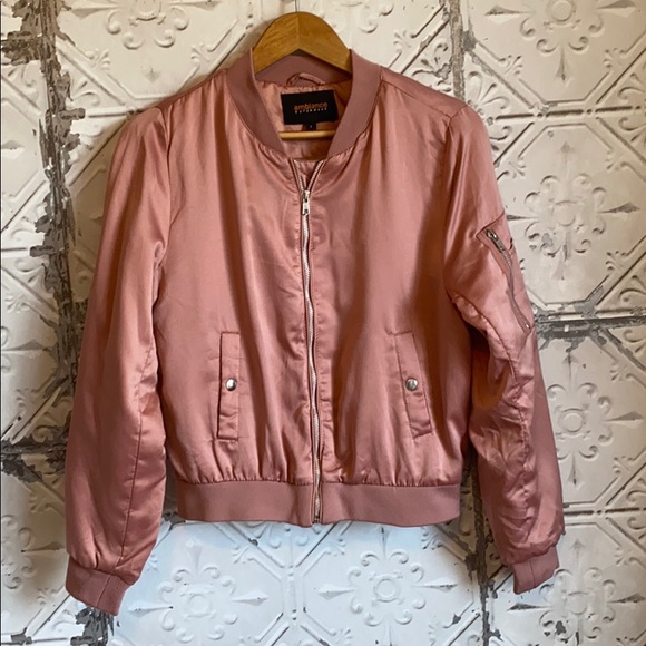 Ambiance Jackets & Blazers - Mauve pink satin bomber jacket